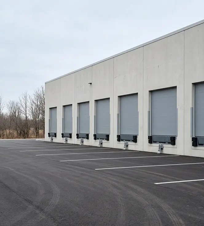 Loading dock bays at AML Crating Class A warehouse facility in Ottawa