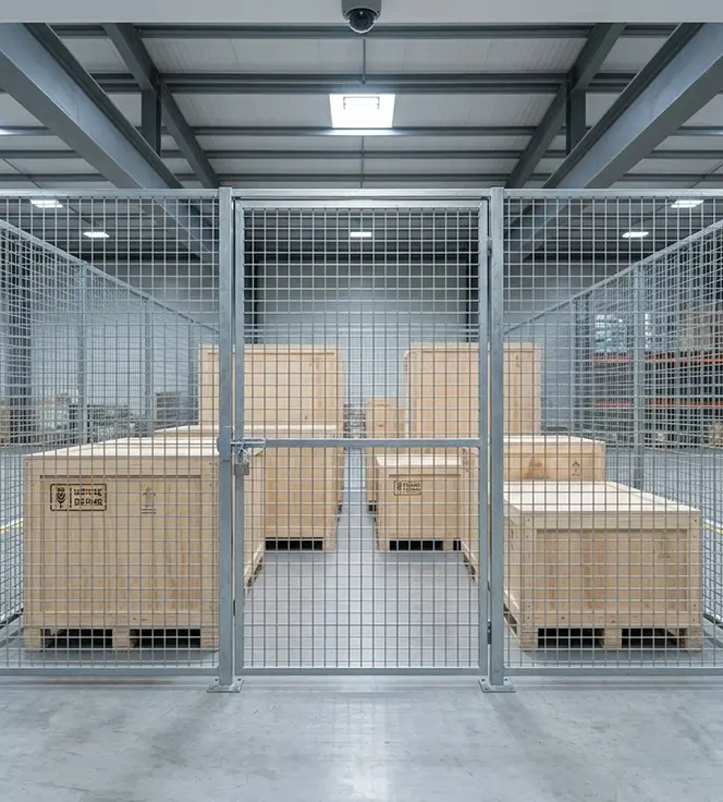 Controlled-access storage area inside AML Crating secure Ottawa warehouse facility