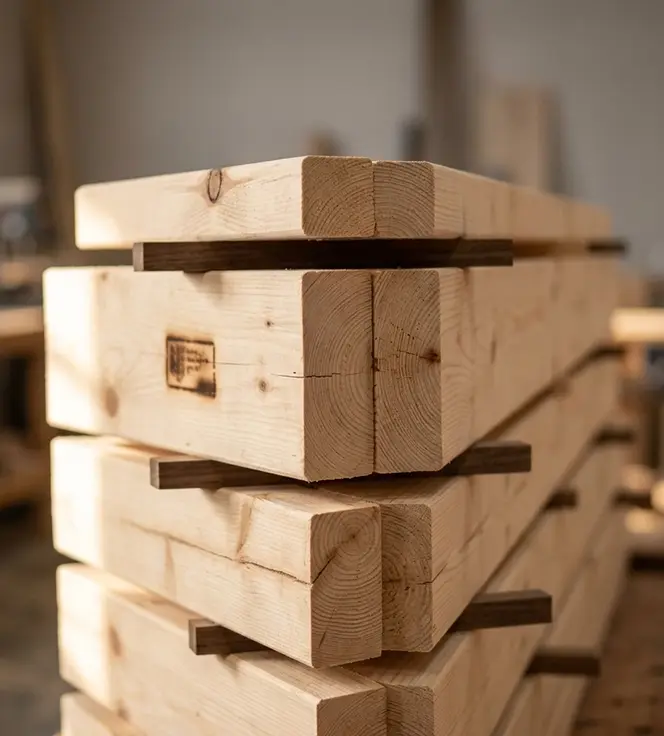 Stacked heat treated lumber used to build ISPM-15 compliant export crates