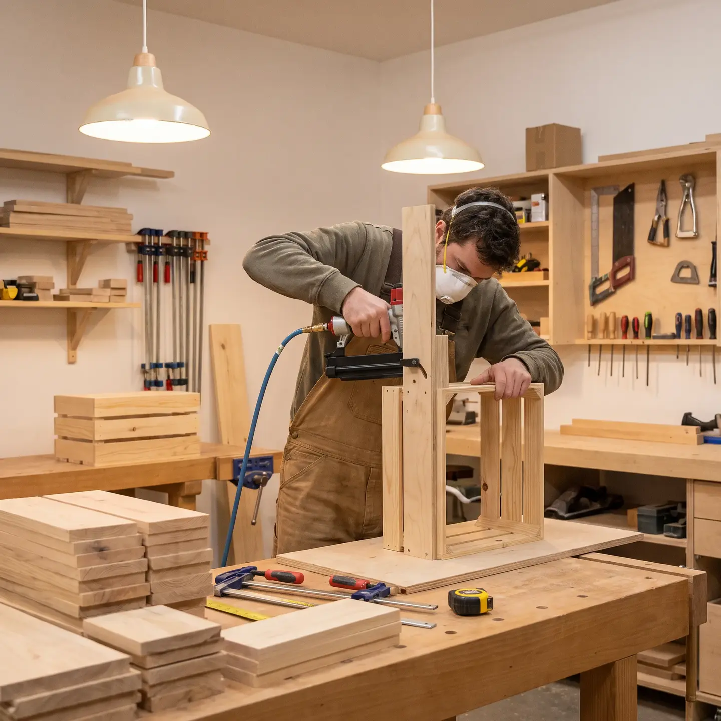 Manufacturing facility using jigs for crate production