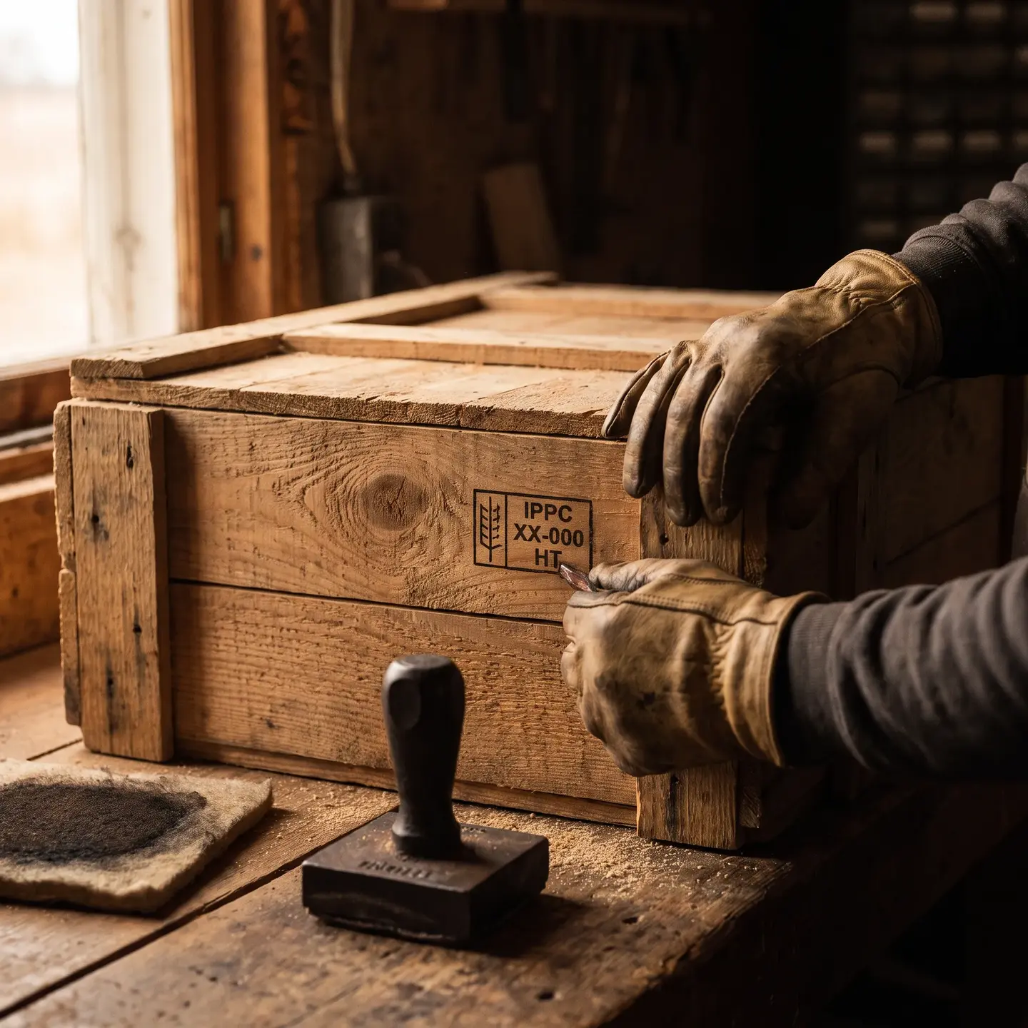 ISPM-15 stamp closeup on wooden crate