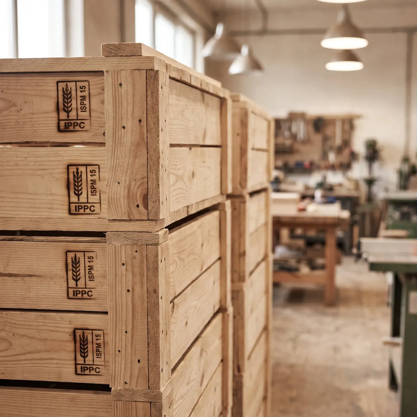 Wooden crates with ISPM15 stamps