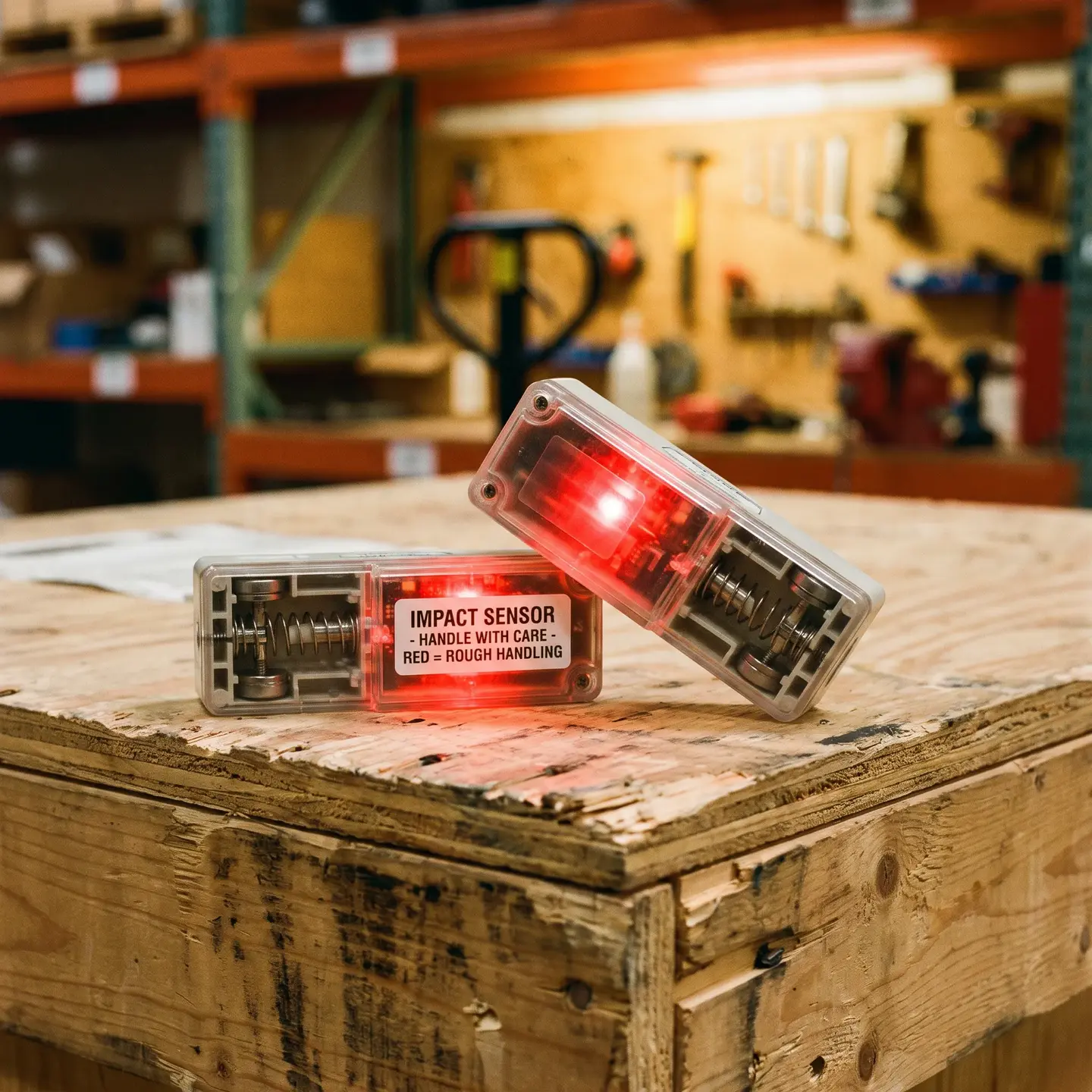 Impact sensors on crate surface